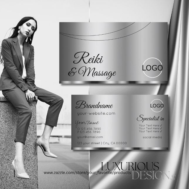 Modern Silver Glamorous with Logo Professional Business Card (Creator Uploaded)
