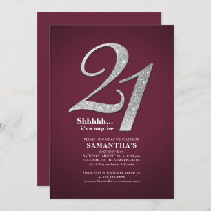 Modern Silver Glitter 21st Surprise Birthday Invitation