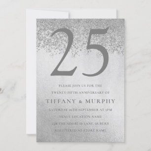 Modern Silver Glitter 25th Wedding Anniversary Invitation