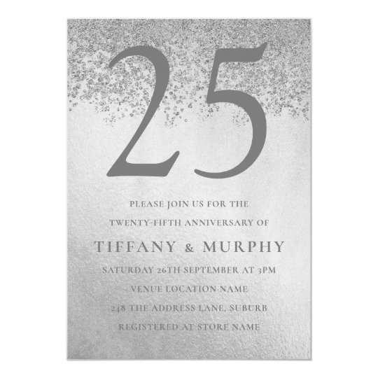 Modern Silver Glitter 25th Wedding Anniversary Invitation | Zazzle.com