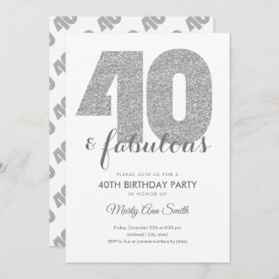 Modern Silver Glitter 40 & Fabulous Birthday Party Invitation
