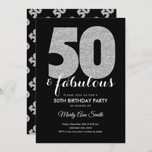 Modern Silver Glitter 50  Fabulous Birthday Party Invitation