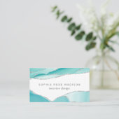 Modern Silver Glitter Agate Teal Mint Watercolor Business Card (Standing Front)