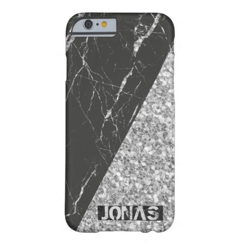 Modern Silver Glitter And Black Marble Barely There iPhone 6 Case