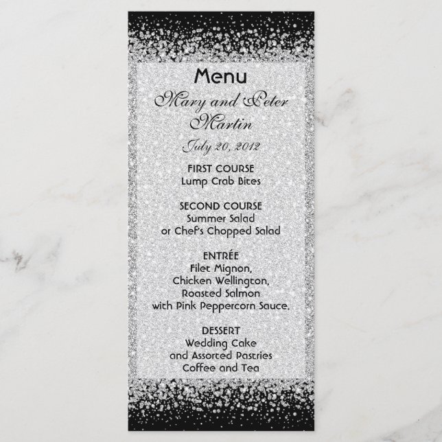 Modern Silver Glitter and Black Menu (Front)