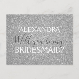 Modern Silver Glitter and Sparkle Bridesmaid Invitation Postcard