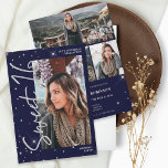 Modern silver glitter blues cript 4 photo Sweet 16 Invitation<br><div class="desc">Modern silver glitter confetti sparkles script navy blue Sweet 16 birthday party invitation. Add 4 of your favorite photos with a modern brushed style font and photo grid collage.</div>