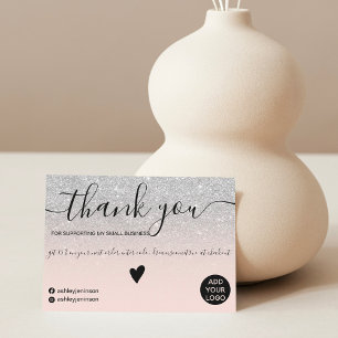 Modern silver glitter blush order thank you card
