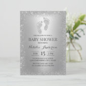 Modern Silver Glitter Boy Girl Feet Baby Shower Invitation (Standing Front)
