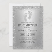 Modern Silver Glitter Boy Girl Feet Baby Shower Invitation (Front)