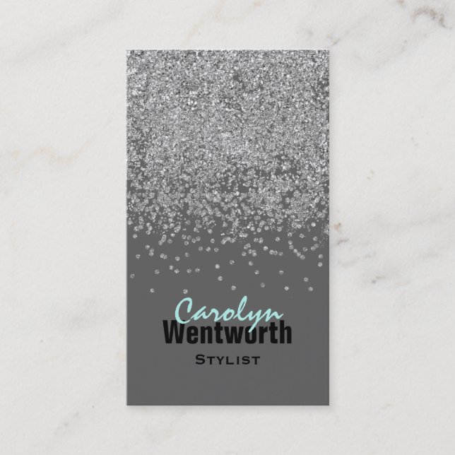 Modern Silver Glitter Business Card (Front)