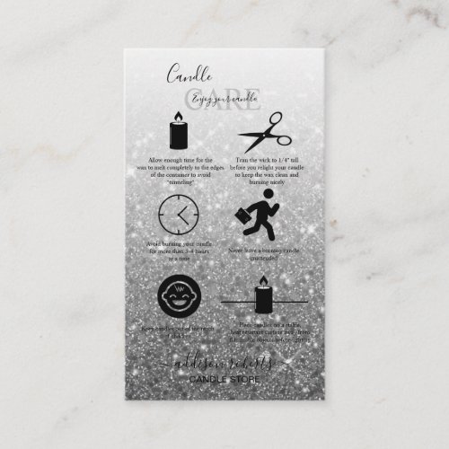 Modern Silver Glitter Candle Care Business Card