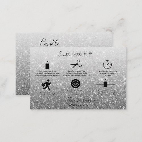 Modern Silver Glitter Candle Care   Business Card