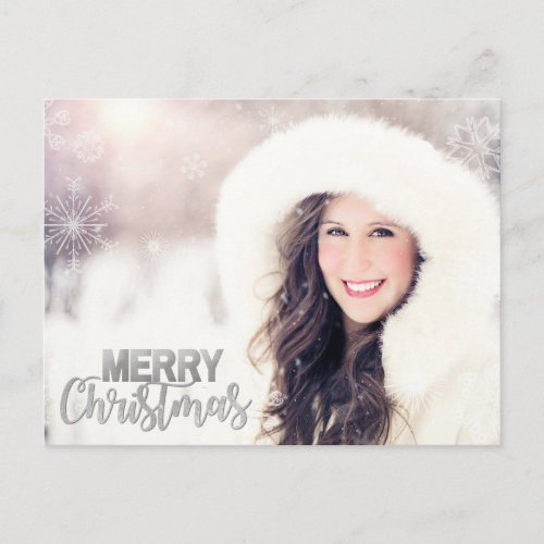 Modern Silver Glitter Christmas Holiday PHOTO Postcard