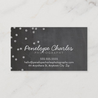 MODERN silver glitter confetti dots chalkboard Business Card