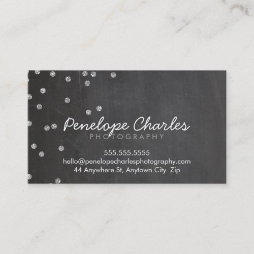 MODERN silver glitter confetti dots chalkboard Business Card Template