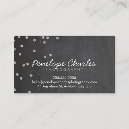 Customizable MODERN silver glitter confetti dots chalkboard Business Card Template