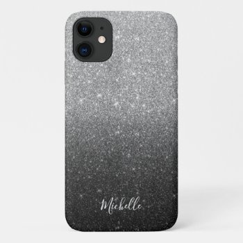 Modern Silver Glitter Custom Name Iphone 11 Case by caseplus at Zazzle