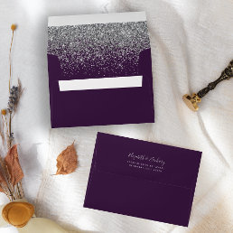 Modern Silver Glitter Dark Purple Wedding Envelope