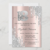 Modern Silver Glitter Drips 18th Birthday  Invitation (Front)