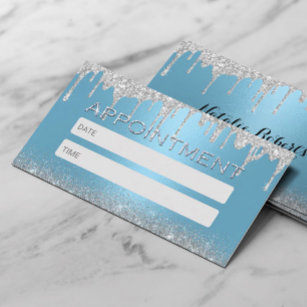 Modern Silver Glitter Drips Blue Salon & SPA Appointment Card