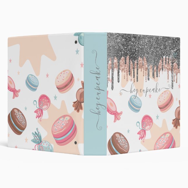 Modern Silver Glitter Drips Candy Sweets  3 Ring Binder (Background)