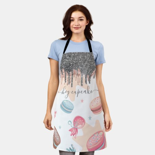 Modern Silver Glitter Drips Candy Sweets Apron