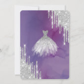 Modern Silver Glitter Drips,Dress Violet Sweet 16 Invitation (Back)