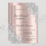 Modern Silver Glitter Drips Rose Gold Bar Mitzvah Invitation<br><div class="desc">A modern,  chic and glamorous invitation with glitter drips on a rose gold background.</div>
