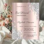 Modern Silver Glitter Drips Rose Gold Bar Mitzvah Invitation<br><div class="desc">A modern,  chic and glamorous invitation with glitter drips on a rose gold background.</div>