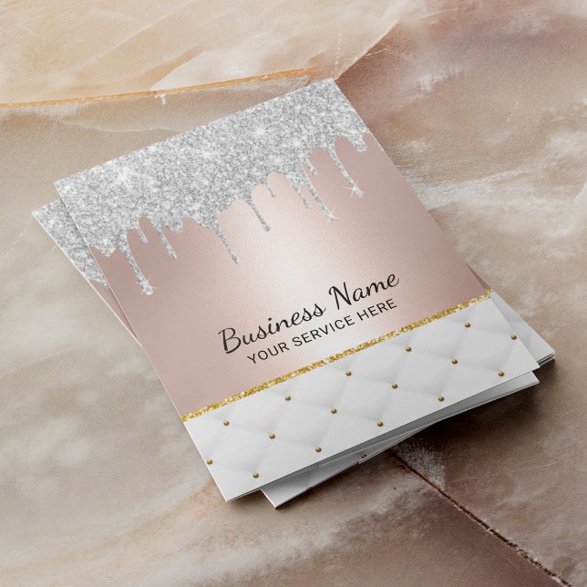 Modern Silver Glitter Drips Rose Gold Luxury Pocket Folder (Creator Uploaded)