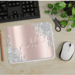 Modern Silver Glitter Drips Rose Gold Monogram Mouse Pad<br><div class="desc">Modern silver glitter drips on a rose gold background. An elegant and sophisticated design.The perfect romantic gift idea for her on any occasion.</div>