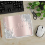 Modern Silver Glitter Drips Rose Gold Monogram Mouse Pad
