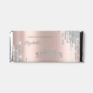 Modern Silver Glitter Drips Rose Gold Sweet 16 Hershey Bar Favors