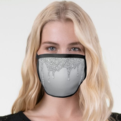 Modern Silver Glitter Drips Sparkle Luxury Face Mask