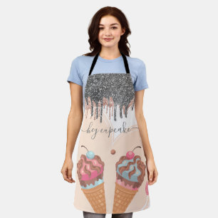 Modern Silver Glitter Drips Sweets Ice cream Apron