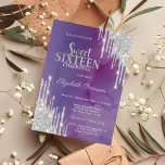 Modern Silver Glitter Drips Violet Sweet 16  Invitation<br><div class="desc">A modern,  chic and glamorous Sweet 16 with glitter drips on a violet background.</div>