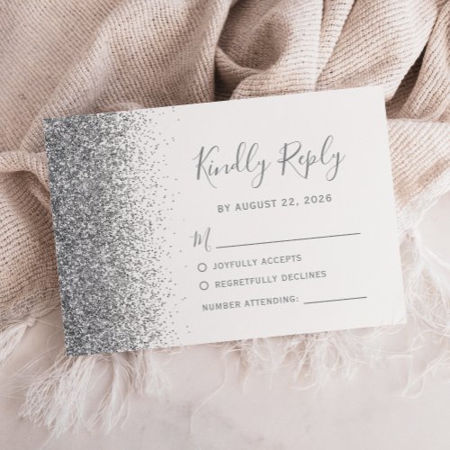 Modern Silver Glitter Edge White RSVP Card