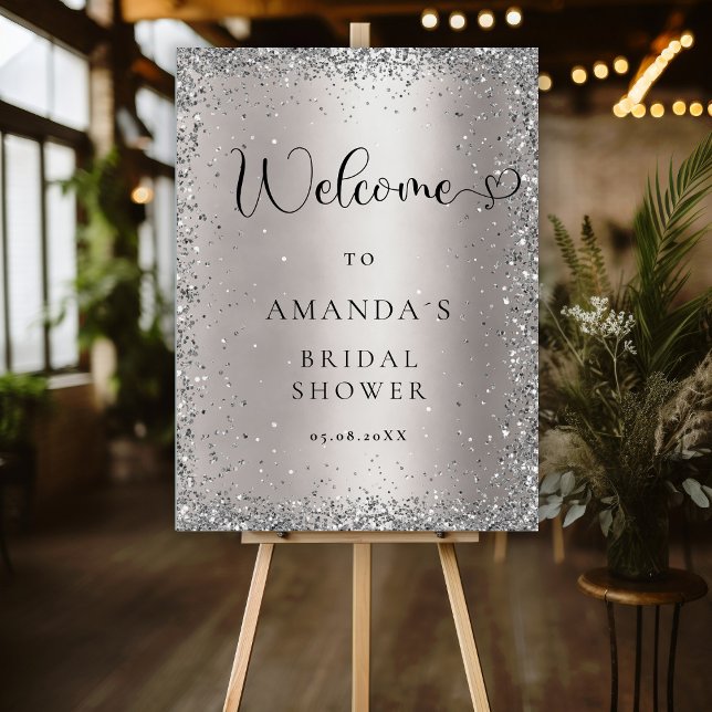 Modern Silver Glitter(Faux Glitter) Bridal Shower  Foam Board (Creator Uploaded)