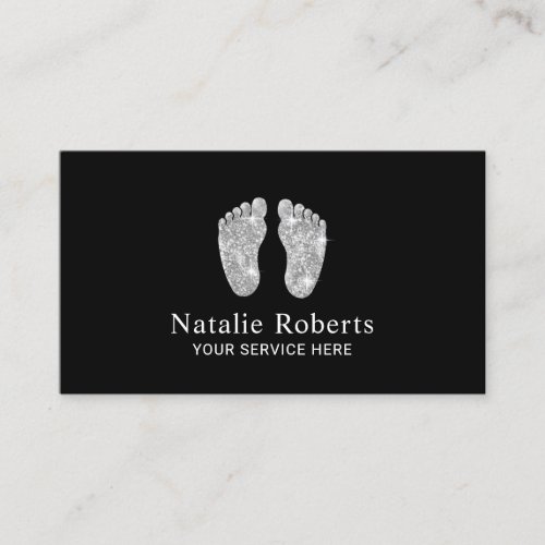 Modern Silver Glitter Feet Nanny Babysitter  Business Card