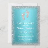 Modern Silver Glitter Feet Turquoise Baby Shower Invitation (Front)