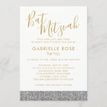 Modern Silver Glitter Gold Bat Mitzvah Invitation<br><div class="desc">Silver glitter and gold Bat Mitzvah invitation with space for a Hebrew Name is modern, minimal, simple and trendy and elegant for the sophisticated young lady. • • • • • Click CUSTOMIZE FURTHER to change fonts, text and background colors or edit design as you like for a fully personalized invitation. • • • • • •  See the Paper...</div>