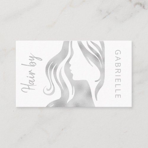 Modern silver glitter grey and white hair stylist business card
