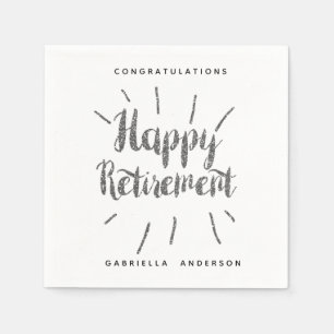 Modern Silver Glitter Happy Retirement Napkins