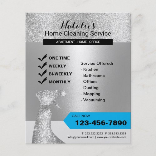 Modern Silver Glitter Home Cleaning House Keeping Flyer