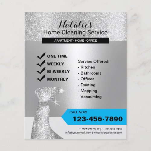 Modern Silver Glitter Home Cleaning House Keeping Flyer