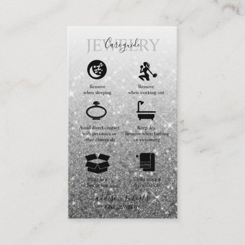 Modern Silver Glitter Jewelry Care  Business Card