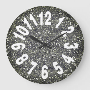 Modern Silver Glitter Large Numbers Large Clock