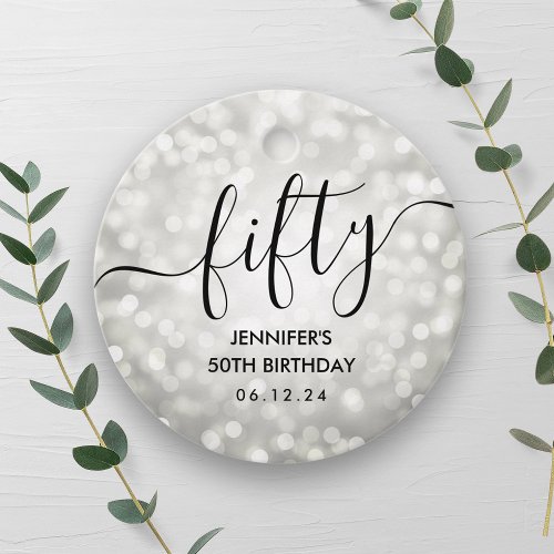 Modern Silver Glitter Lights 50th Birthday  Favor Tags