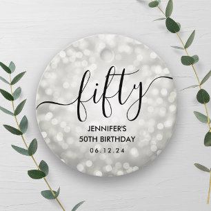 Modern Silver Glitter Lights 50th Birthday Favor Tags